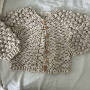 popcorn sleeve toddler cardigan sweater hand knit Handmade knitted
